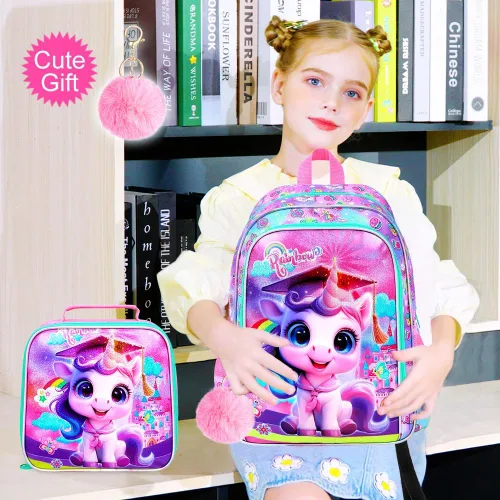 Vista 3 de AGSDON 3PCS Backpacks for Girls, 16" Elementary Kids Backpack Preschool School Bookbags and Lunch Box