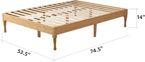 Vista 2 de Marco de cama de plataforma de madera de bambú/soporte de listones de madera/no necesita somier/fácil montaje, naturaleza, completo