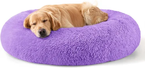 Vista 42 de Hoewina - Cama redonda, calmante, en forma de rosquilla, lavable, esponjosa para interiores, perros y gatos pequeños y medianos, negro, 20 pulgadas