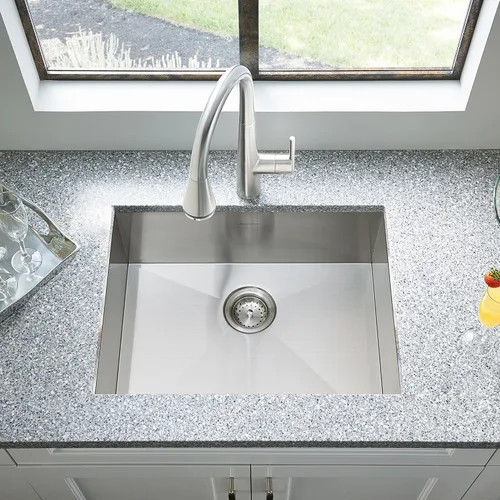 Vista 3 de American Standard 18SB.9252211.075 Edgewater Zero Radius Dual Mount 25x22 tazón individual con rejilla y drenaje, acero inoxidable