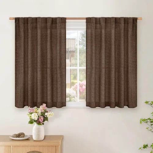 Vista 84 de BGment Cortinas cortas de lino marfil de 36 pulgadas de largo para ventanas de cocina, pequeñas cortinas texturizadas rústicas para café sobre