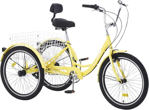 Vista 9 de VEVOR Adult Tricycles Bike,Three-Wheeled Bicycles, 3 Wheel Bikes Trikes, Carbon Steel Cruiser Bike with Basket & Adjustable Seat, Picnic Shopping