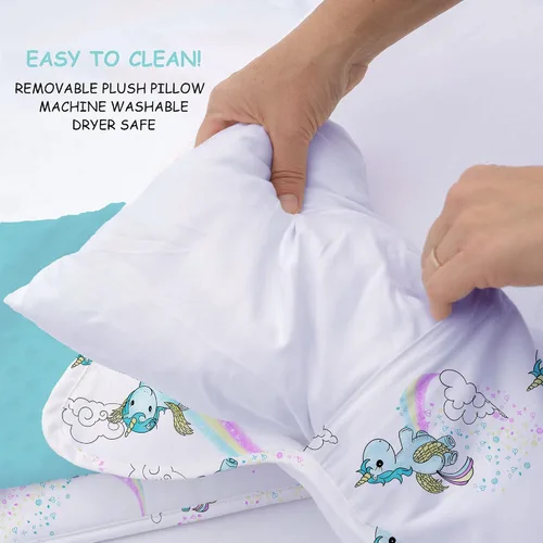 Vista 4 de JumpOff Jo Tapete para siesta para niños, acogedor tapete de descanso para niños con almohada extraíble y manta ultrasuave para preescolar