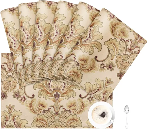 Vista 19 de Loom and Mill Juego de 4 Manteles Individuales de Damasco de Lujo, Manteles Individuales de Mesa Jacquard Beige Antideslizantes para Hogar Cocina