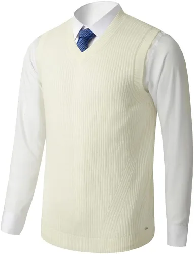 Vista 14 de Suéter de punto con cuello en V para hombre, liso, sin mangas, suéter de punto, ajuste holgado, todo a juego verde (ArmyGreen1)
