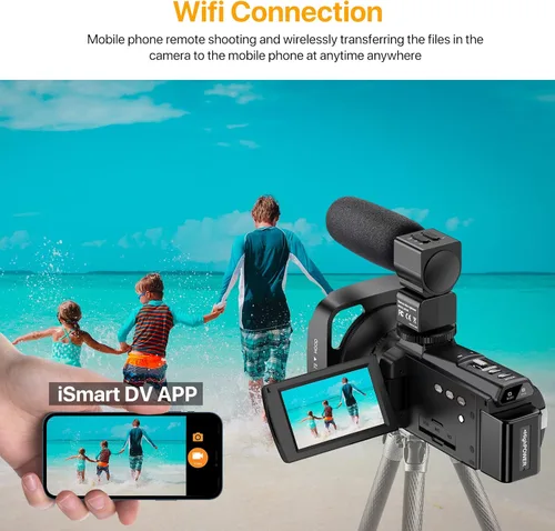 Vista 4 de Videocámara 4K 48MP 60FPS Cámara de video Ultra HD con Wifi Vlogging Cámara para YouTube 16X Cámara de vídeo digital con micrófono 6 ejes