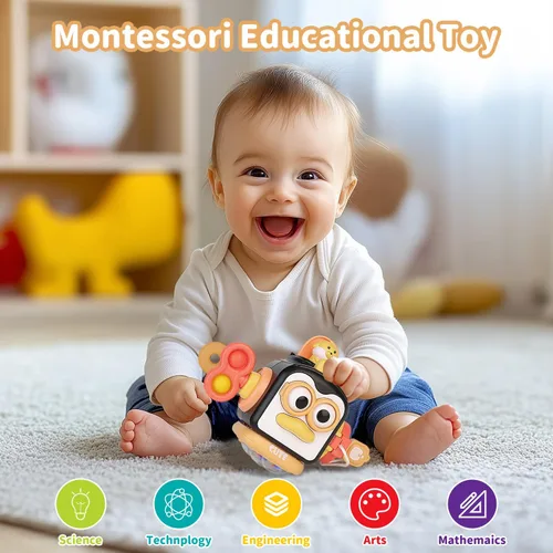 Vista 2 de OSIMILY Juguetes Montessori para niños de 1 año, Juguetes sensoriales para niños pequeños de 1 a 3 años, Cubo de tablero ocupado para actividades