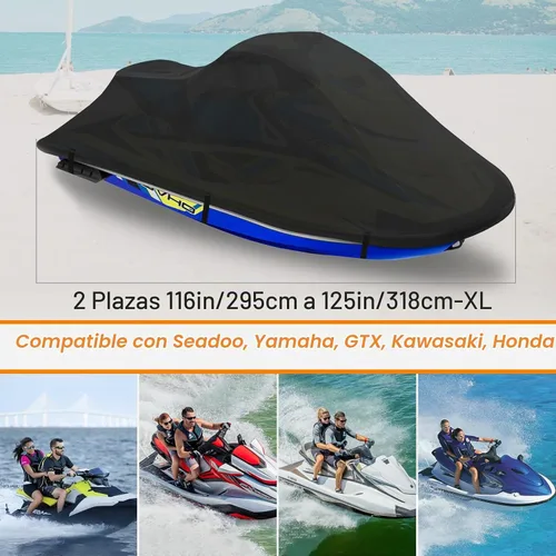 Vista 2 de Funda para Jet Ski, Cubierta de Embarcación Acuática de Poliéster Impermeable Resistente al Desgarro y Decoloración con Ventilación de Aire Negro