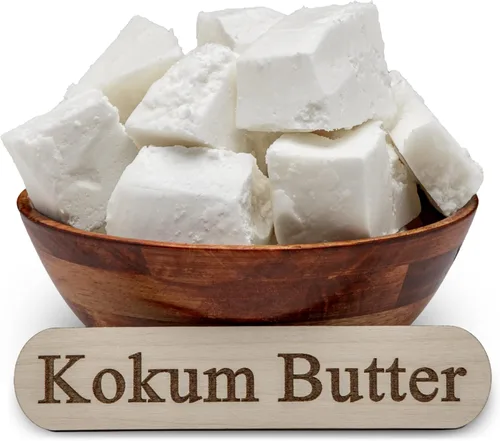 Vista 4 de Mantequilla Kokum cruda de 8 onzas. Barra 100% pura natural, ideal para hidratar piel, cuerpo y cabello, cremas de bricolaje, bálsamos, lociones