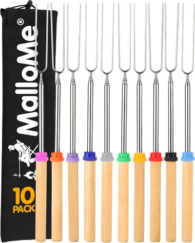 Vista 10 de MalloMe Smores Sticks para hoguera larga – Kit de palos para asar malvaviscos – Pinchos Smore Pinchos Hot Dog Tenedor Camphoguera Equipo de Cocina