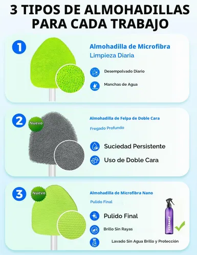 Vista 4 de XINDELL Herramienta de Limpiador de Parabrisas – Kit de Limpieza de Ventanas Interiores de Coche con Mango Extensible y 4 Almohadillas