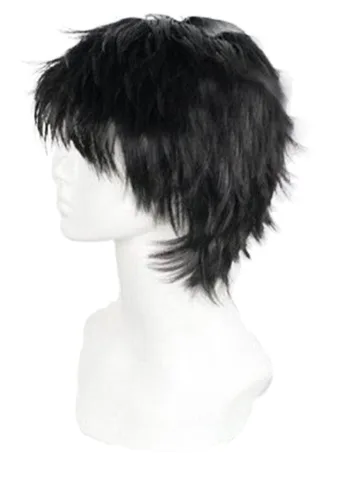 Vista 2 de Unisex Short Black Curly Wig, Layered Multifunctional Cosplay Halloween Wig