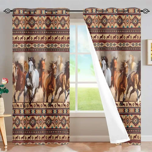 Vista 10 de Dreaweet African Tribal Blackout Curtains 63 Inch Long 2 Panels Set Bohemian Ethnic Geometric Grommet Top Thermal Insulated Curtains for Living Room