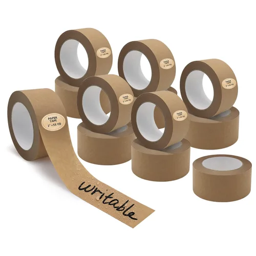 Vista 9 de TooCust Cinta de papel marrón para escribir de 2 pulgadas x 55 yardas, superficie no recubierta, no necesita agua, se puede rasgar a mano, cinta