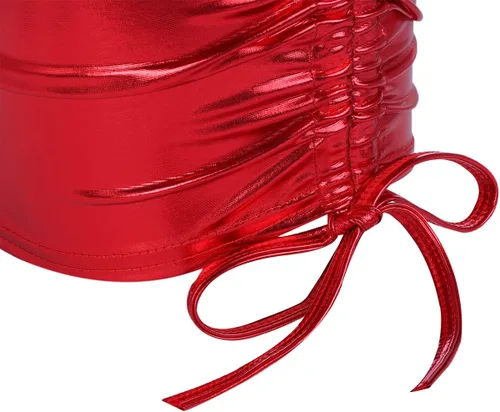 Vista 5 de Minifalda fruncida metálica brillante para mujer, aspecto húmedo, lencería micro corta, falda de baile, club, disfraz de noche