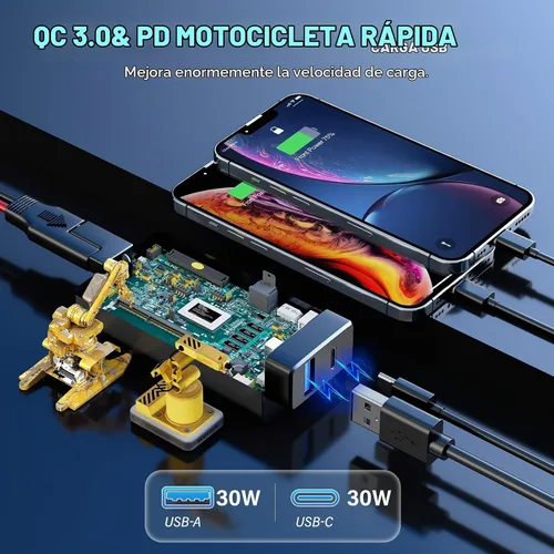 Vista 2 de YONHAN Cargador de teléfono USB para motocicleta de 4.8 A, adaptador SAE a USB con voltímetro e interruptor de encendido/apagado, carga rápida