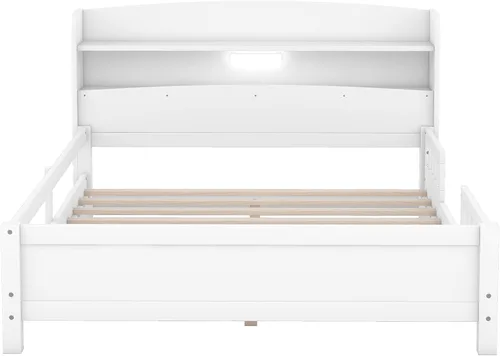 Vista 8 de Harper & Bright Designs Base de cama matrimonial con cabecera de almacenamiento y luz LED integrada, cama de plataforma de tamaño matrimonial