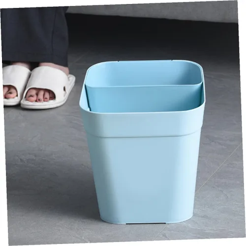 Vista 6 de Zerodeko Cubo de basura de cocina de doble compartimento, 2 compartimentos, cesta de basura de plástico para oficina en casa, color azul