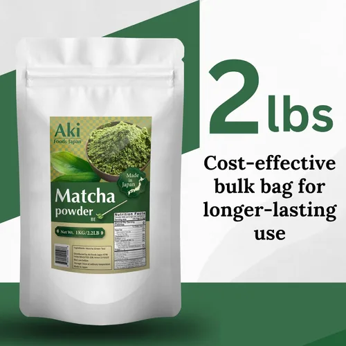Vista 2 de Polvo de matcha de 2.2 libras (2.2 lbs) por Aki Foods Japan - Polvo de té verde Matcha 100% japonés Fabricado en Japón, auténtico matcha de Nishio