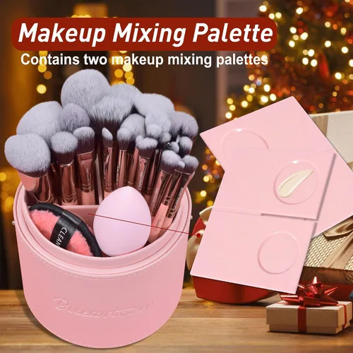 Vista 5 de Bueart Design Juego de 30 piezas de brochas de maquillaje profesional de lujo con estuche extra grande para base, mezcla facial, colorete