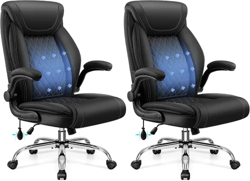 Vista 21 de BestGlory Silla de oficina ejecutiva con soporte lumbar, silla de escritorio ergonómica grande y alta, silla de cuero cómoda con respaldo alto