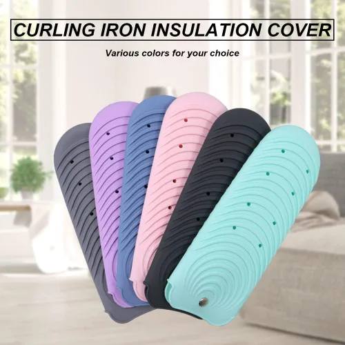 Vista 6 de Funda de silicona aislante para alisador de cabello, funda antideslizante de viaje para rizar y planchar, soporte portátil para rizador y rizador
