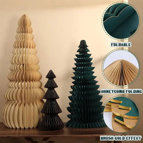 Vista 3 de 3 piezas de árbol de Navidad grande de panal, clásico, beige, verde, marrón