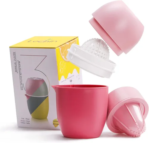 Vista 8 de Lechin Exprimidor de mano - Exprimidor de cítricos con forma de limón - Exprimidor de limón a mano con dos opciones de prensa para diferentes frutas