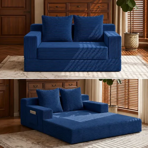 Vista 13 de Sofá cama convertible 2 en 1 sin hueso, sofá cama futón de pana, sofá plegable de compresión, sofá cama con 3 almohadas para dormitorio, sala