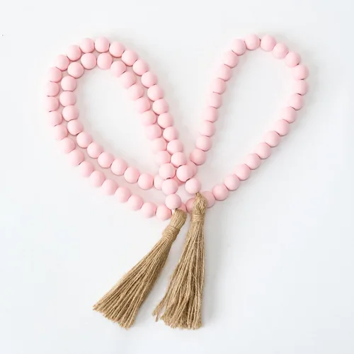 Vista 14 de OMISHE Guirnalda de cuentas de madera de 59 pulgadas con borlas, cuentas decorativas, guirnalda de cuentas de madera de granja para colgar