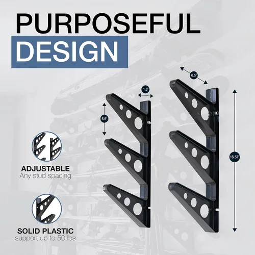 Vista 3 de StoreYourBoard Estante de almacenamiento de plástico ABS para esquí y snowboard, negro, 20 pulgadas Estante de almacenamiento de snowboard