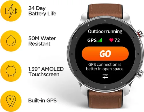 Vista 3 de Amazfit GTR Smartwatch pantalla de 139 pulgadas monitor de frecuencia cardíaca 247 vida útil de 24 días 12 modos deportivos 47 mm GPS Bluetooth