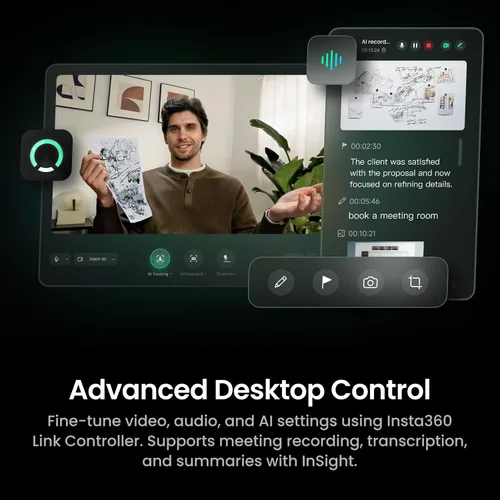 Vista 8 de Insta360 Link 2C Pro - Cámara web 4K para PC/Mac, sensor de 1/1.3 pulgadas, baja luz, marco automático, HDR, micrófonos direccionales
