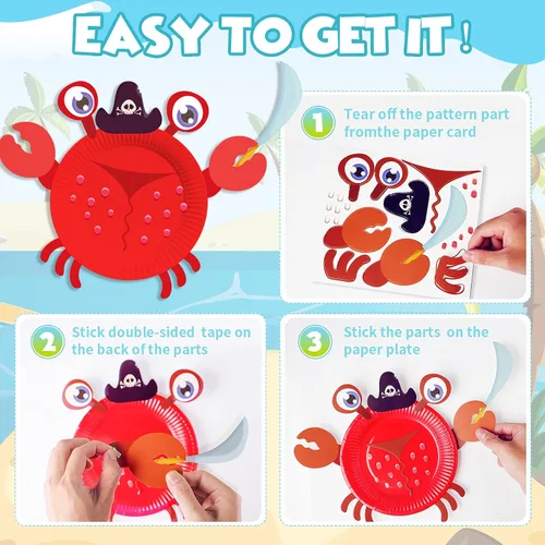 Vista 3 de V-Opitos Kits de artes y manualidades para niños, paquete de 12 manualidades de platos de papel, manualidades simples de animales para niños