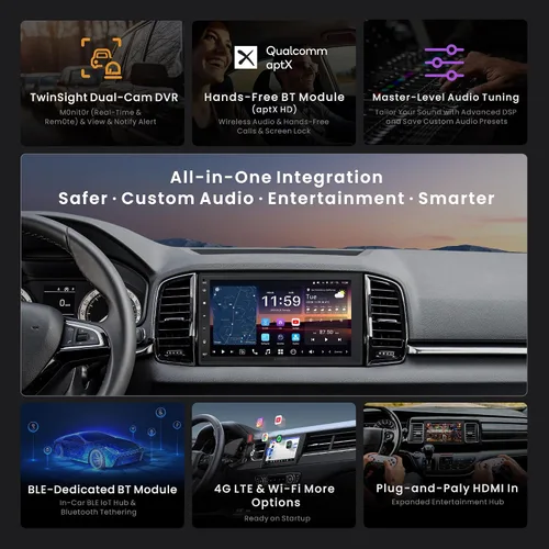 Vista 2 de ATOTOZONE Estéreo de auto de doble DIN con IA de 7 pulgadas, 8G+128G, 4G LTE, Carplay inalámbrico y Android Auto, audio 7.1.2 Ch, DSP, 36B-EQ, FLAC