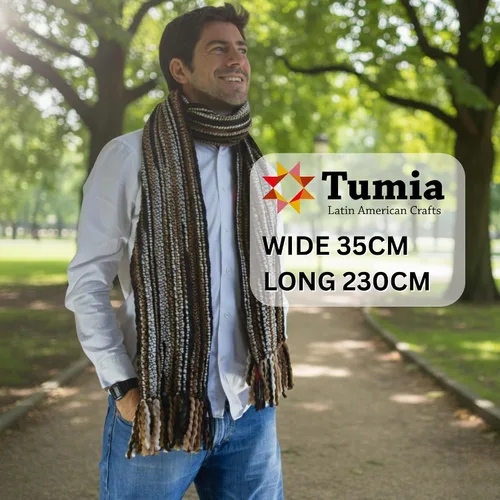Vista 15 de Tumia LAC - Bufanda de lujo extra larga gruesa a rayas - Hecho a mano y muy cálido - Unisex