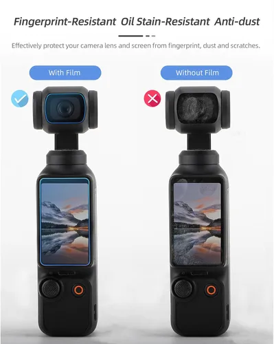 Vista 5 de Juego de 2 protectores de lente LCD, compatible con DJI Osmo Pocket 3 Accesorios Película de protección de vidrio templado dureza 9H sensible al