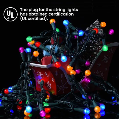 Vista 3 de Cadena de luces de Navidad al aire libre de 19 pies con 70 LED, luces de árbol de Navidad tipo globo con bombillas de cristal perlado, certificadas