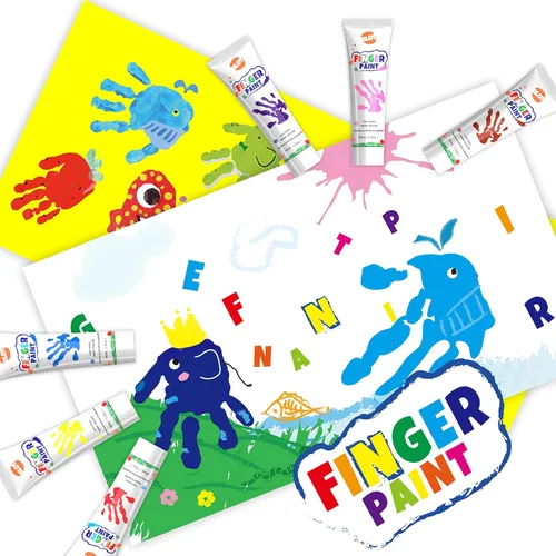 Vista 3 de Pintura de dedos lavable para niños pequeños, suministros de arte, regalo para pintura a mano de bebé, manualidades, no tóxica, 10 colores, 1.4 fl
