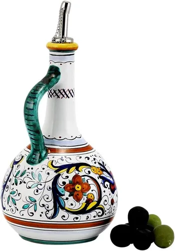 Vista 2 de Olive Oil Bottle Deluxe [1041-RIC] ~ Auténtico pintado a mano en Deruta, Italia. Diseño original. Enviado desde los Estados Unidos con Certificado