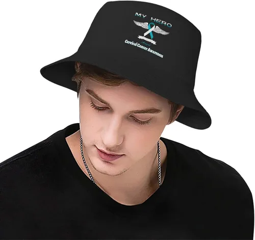Vista 6 de My Hero is Now My Angel Cervical Cancer Awareness Bucket Hats Double-Woven for WomenMen Adult Fisherman's Hat Sun Cap Packable Outdoor Fisherman Hat