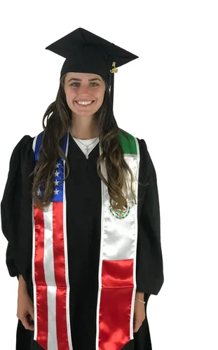 Vista 3 de Cappe Diem Estola de banda de graduación de dos banderas (Estados Unidos + Internacional)