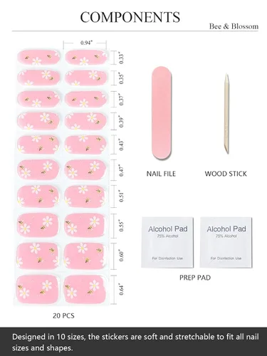 Vista 3 de AutyaMee Tiras de uñas de gel semicuradas (abeja y flor), 20 unidades de envolturas de uñas de gel, calcomanías, rosa nude, calidad de salón