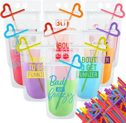 Vista 12 de Patelai Juego de 24 bolsas de jugo de verano para adultos, bolsas reutilizables para jugos de licuados, bolsas con cierre para bebidas para adultos