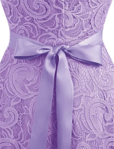 Vista 6 de Dressystar - Vestido de fiesta corto para mujer con encaje floral y cuello en V, ideal para dama de honor y baile de graduación