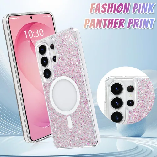 Vista 530 de Bonoma - Funda compatible con Samsung Galaxy S21 Plus, diseño de corazón con purpurina, color rosa Support for MagSafe, Plating Magnetic Case TPU
