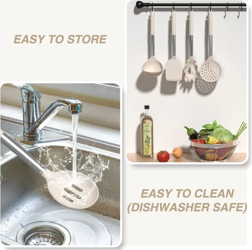 Vista 7 de AIKKIL Juego de utensilios de cocina de cocina, juego de espátula de silicona resistente al calor con soporte, 30 piezas de utensilios de cocina
