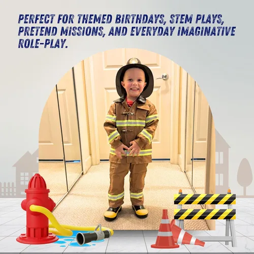 Vista 6 de Dress Up America Disfraz de bombero para niños, disfraz de bombero de juego de rol