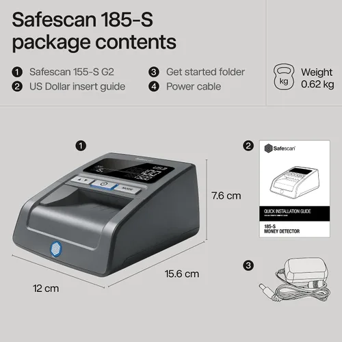 Vista 4 de Safescan Detector de billetes falsificados portátil multidirección, 185-S detección de falsificación de 7 puntos, se adapta a 8 monedas, detecta