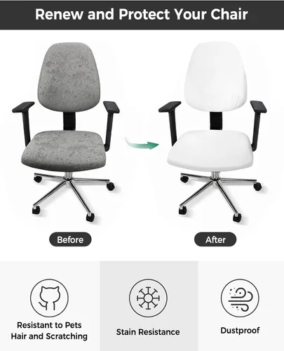 Vista 2 de Funda para silla de oficina, color blanco puro, funda elástica para asiento de silla de computadora, funda para respaldo, elástica, giratoria, cojín